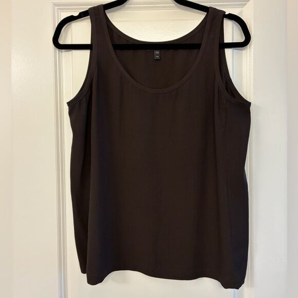 EILEEN FISHER 100% Silk Stretch Jersey Scoop Neck Tank Brown Women’s Size PM - Picture 4 of 7